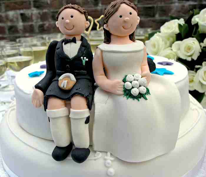 Not all wedding cakes are traditional, this cake depicts the newly married couple