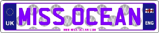 Miss Ocean vehicle number plates in purple and pink