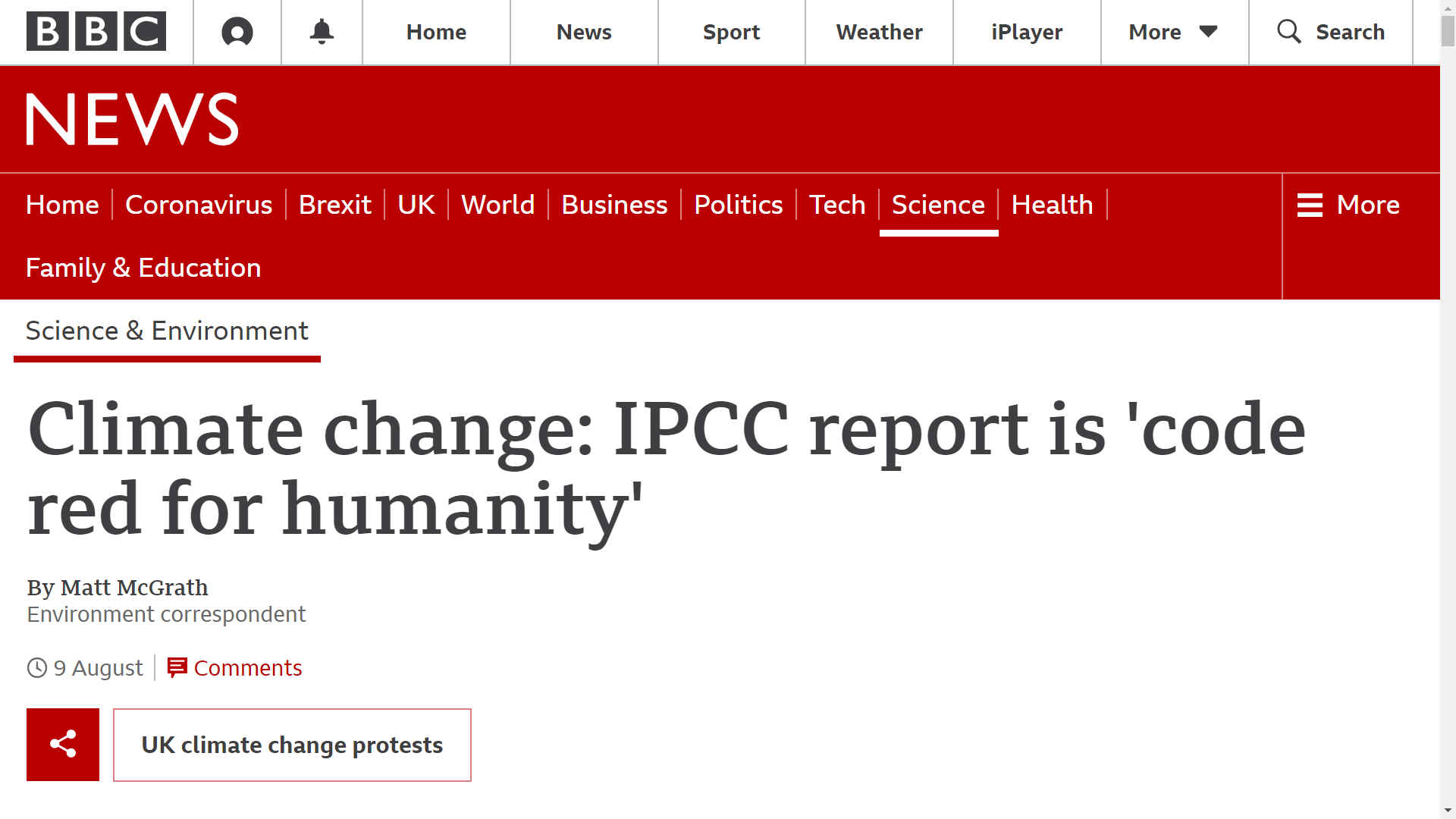 IPCC REPORT: CODE RED FOR HUMANITY