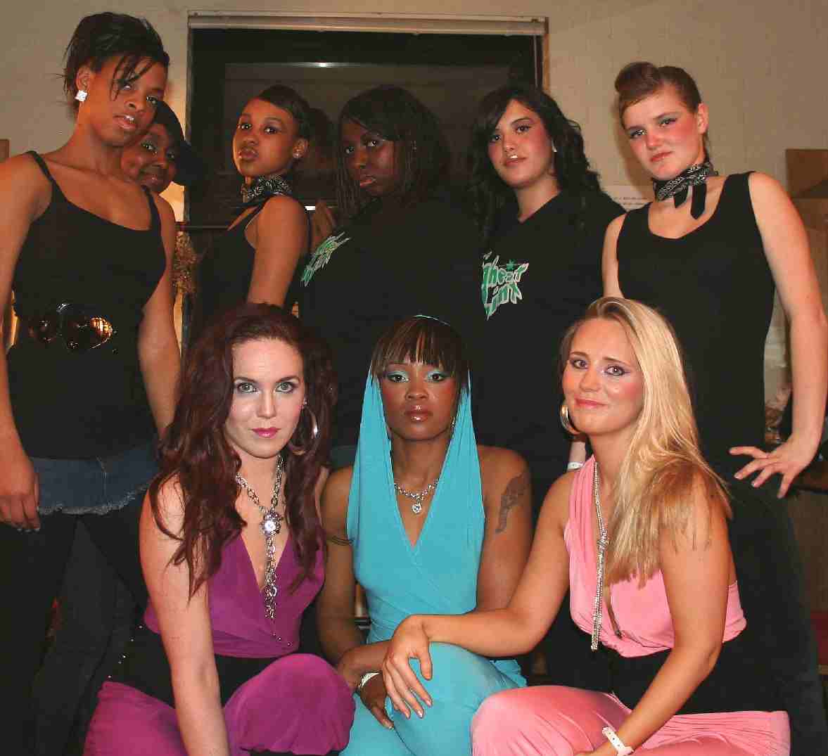 The Kismet Girls and backing dancers in the dressing room at the Hackney Empire theatre, London