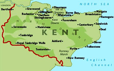 Kent location map, United Kingdom, Europe