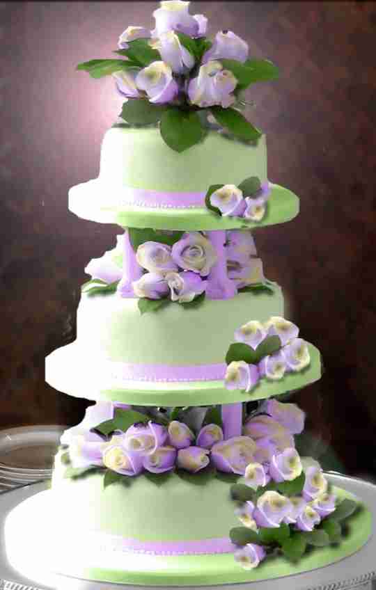 Chocolate wedding cake mint icing violet roses